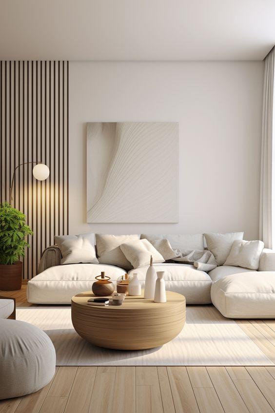 Condo Interior Design - white sofa and round shaped table