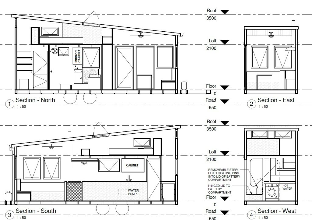 Drawing plan of tiny homes showing the layout