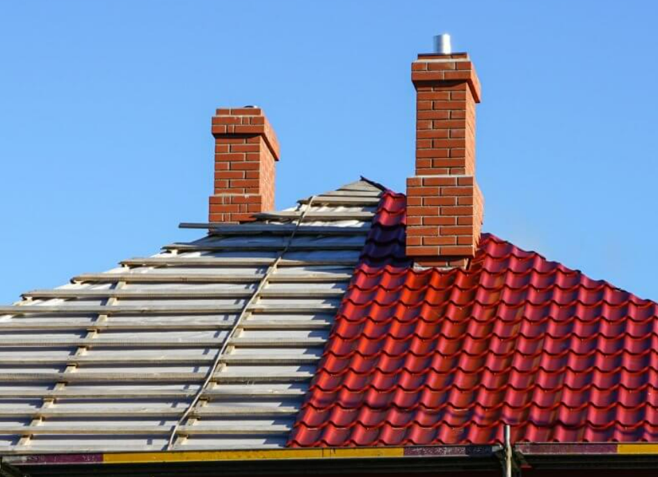 unfinished installation of clay tile roof